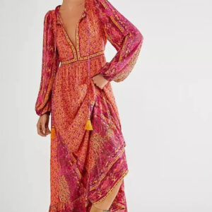 Solid Color V-neck Flare Sleeve Summer Boho Dress