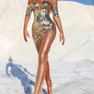 Sequin Mesh Off Shoulder Bodycon Maxi Party Dress