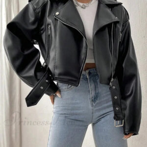 Spring Autumn Casual Lapel Zipper PU Leather High Street Motorcycle Jacket