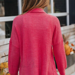 Blouse Waffle-Knit Dropped Neck Collared Shoulder