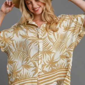 Umgee Tropical Print Button Down Shirt