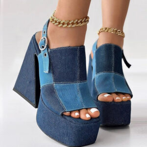 In My Jeans Denim Sling Back Platform Heels
